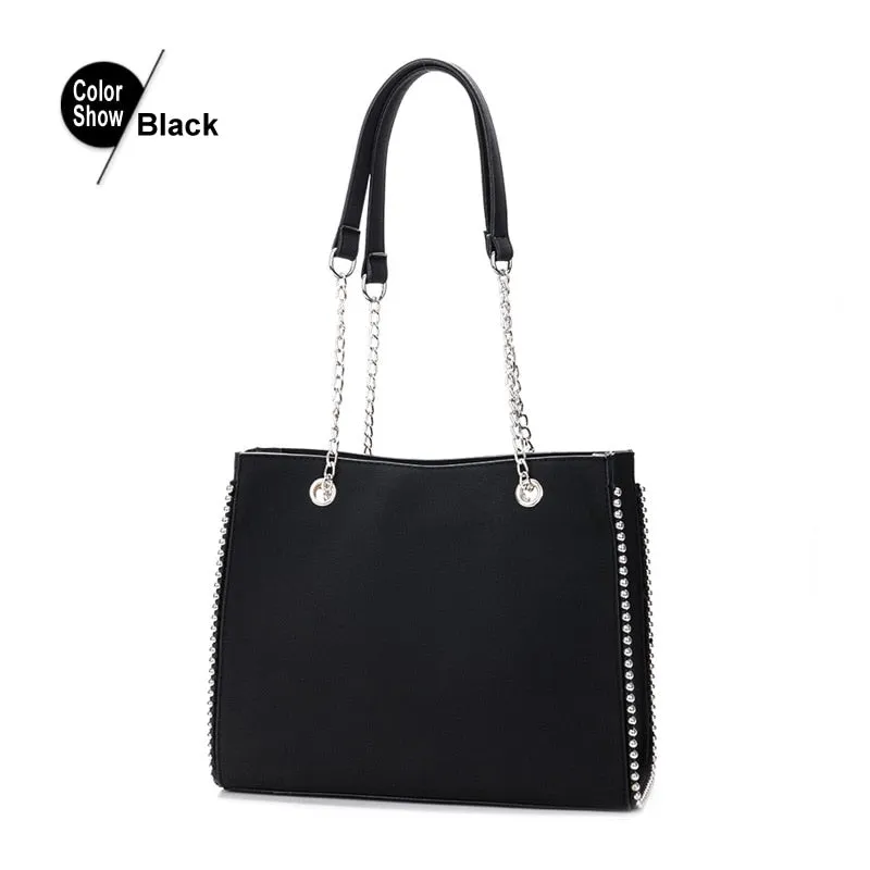 Women's Shoulder Bag Luxury Big Leather Rivet Casual Fashion Women's handbag High-end Hign Capacity Handbags 2019