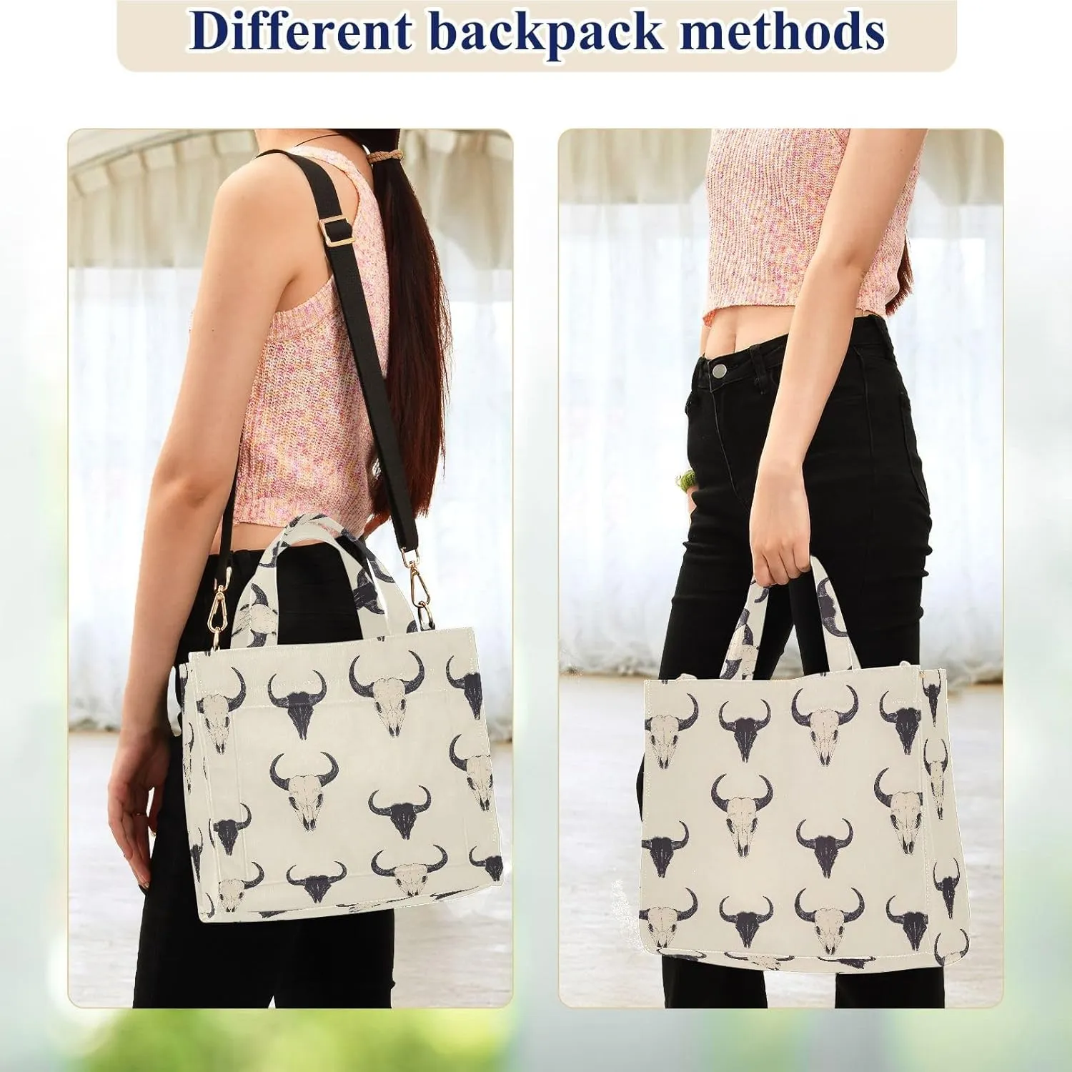 Women's Shoulder Handbags Black White Bison Skull Print, Corduroy Tote Bag Large Capacity Small Size