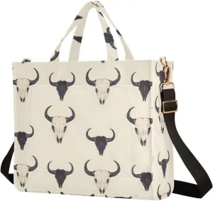 Women's Shoulder Handbags Black White Bison Skull Print, Corduroy Tote Bag Large Capacity Small Size