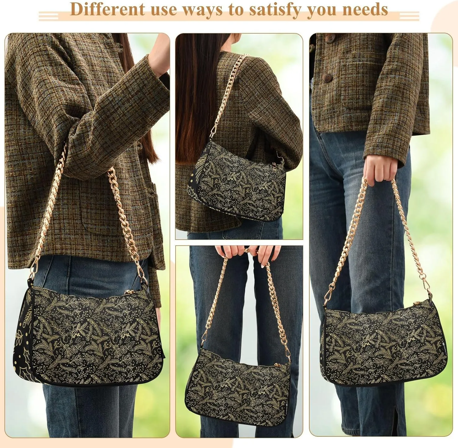 Women's Shoulder Handbags Chain Shoulder Brace for Women Bag Leaves Pattern Ladies Vacation Handbags Tote Purse,Multi1