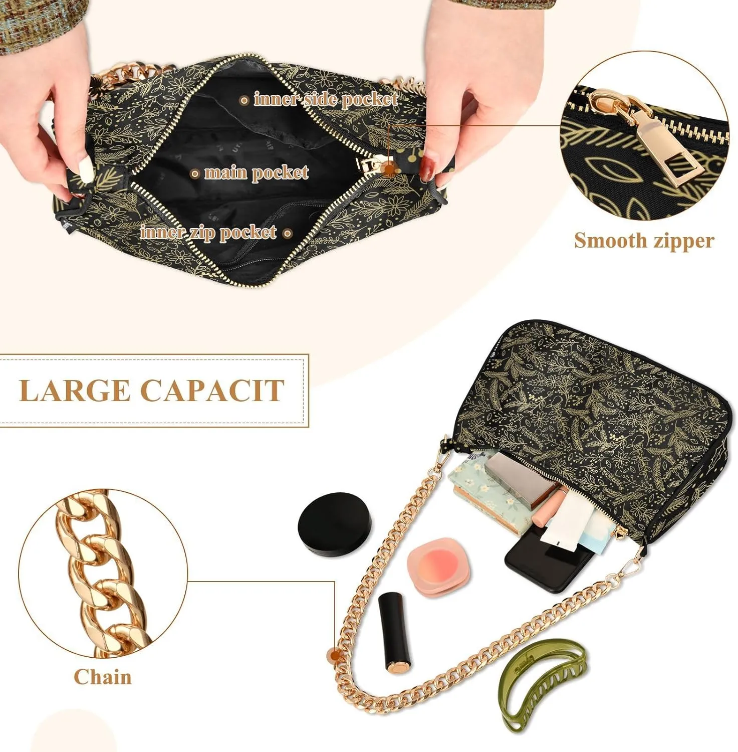 Women's Shoulder Handbags Chain Shoulder Brace for Women Bag Leaves Pattern Ladies Vacation Handbags Tote Purse,Multi1