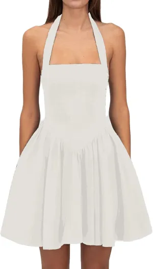 Womens Sleeveless Mini Dress Y2k Going Out Streetwear Casual Sleeveless Corset Ruffle Hem Lace Trim Short Dresses