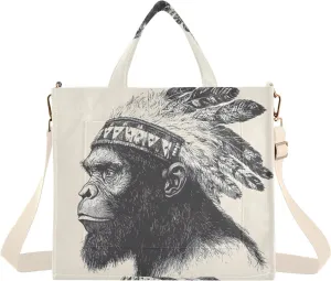 Women's Tote Bag Gorilla Chief Print, Corduroy Handbags Purses with Detachable Strap Small