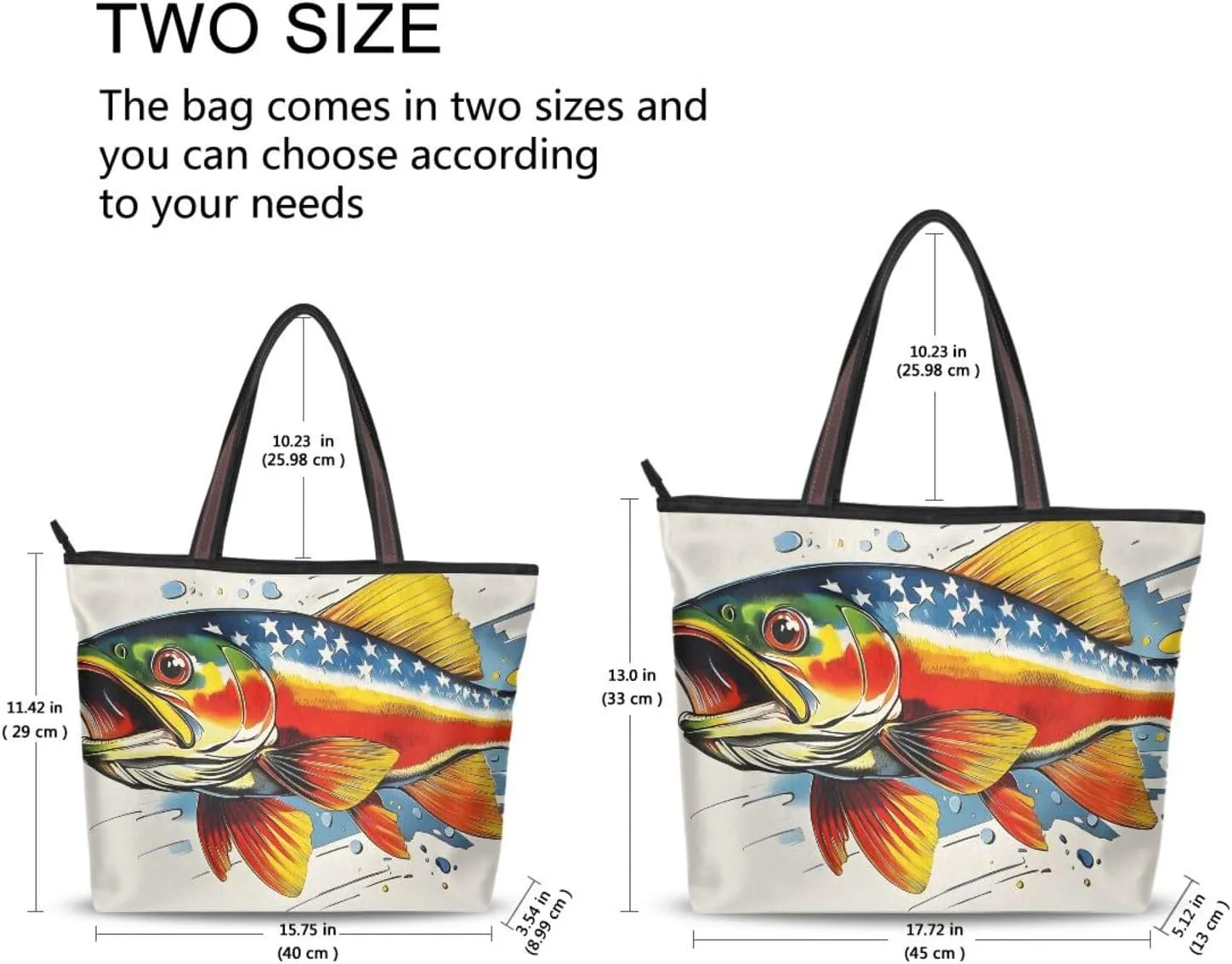 Women's Tote Bags Trout America Print Reusable Grocery Handbag Bags with Zipper Large Size