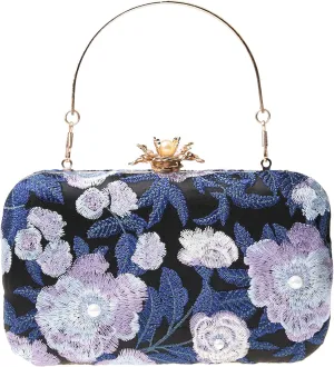 Womens Vintage Floral Embroidery Clutch Evening Handbag Shoulder Bags Purse for Wedding Party Prom