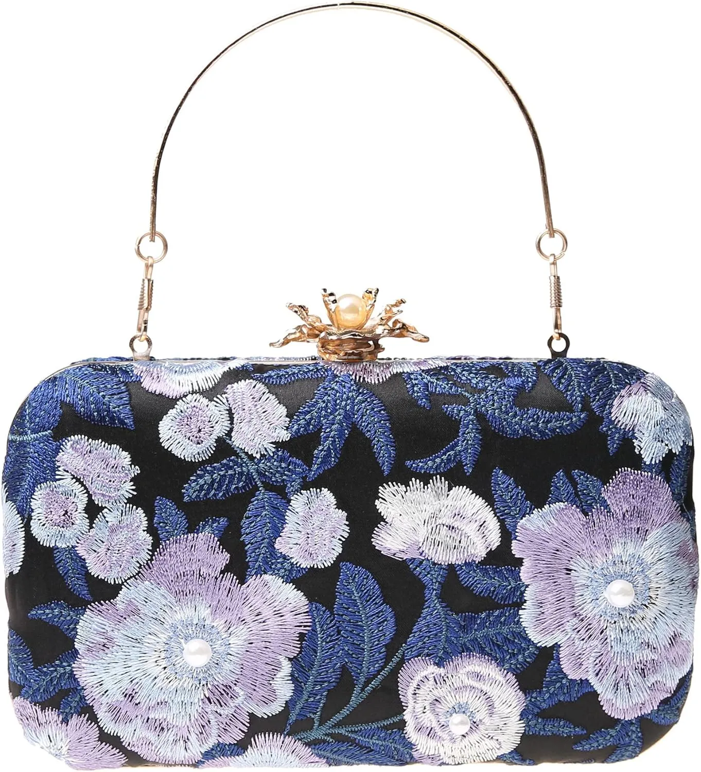 Womens Vintage Floral Embroidery Clutch Evening Handbag Shoulder Bags Purse for Wedding Party Prom