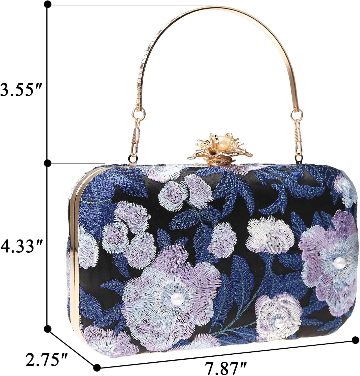 Womens Vintage Floral Embroidery Clutch Evening Handbag Shoulder Bags Purse for Wedding Party Prom