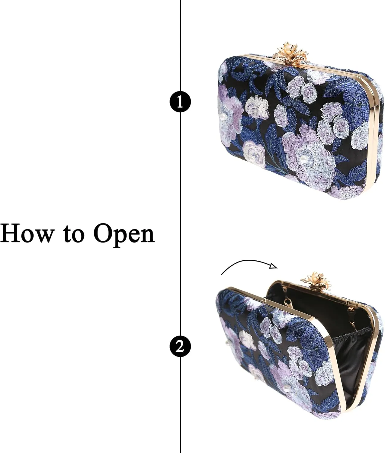 Womens Vintage Floral Embroidery Clutch Evening Handbag Shoulder Bags Purse for Wedding Party Prom