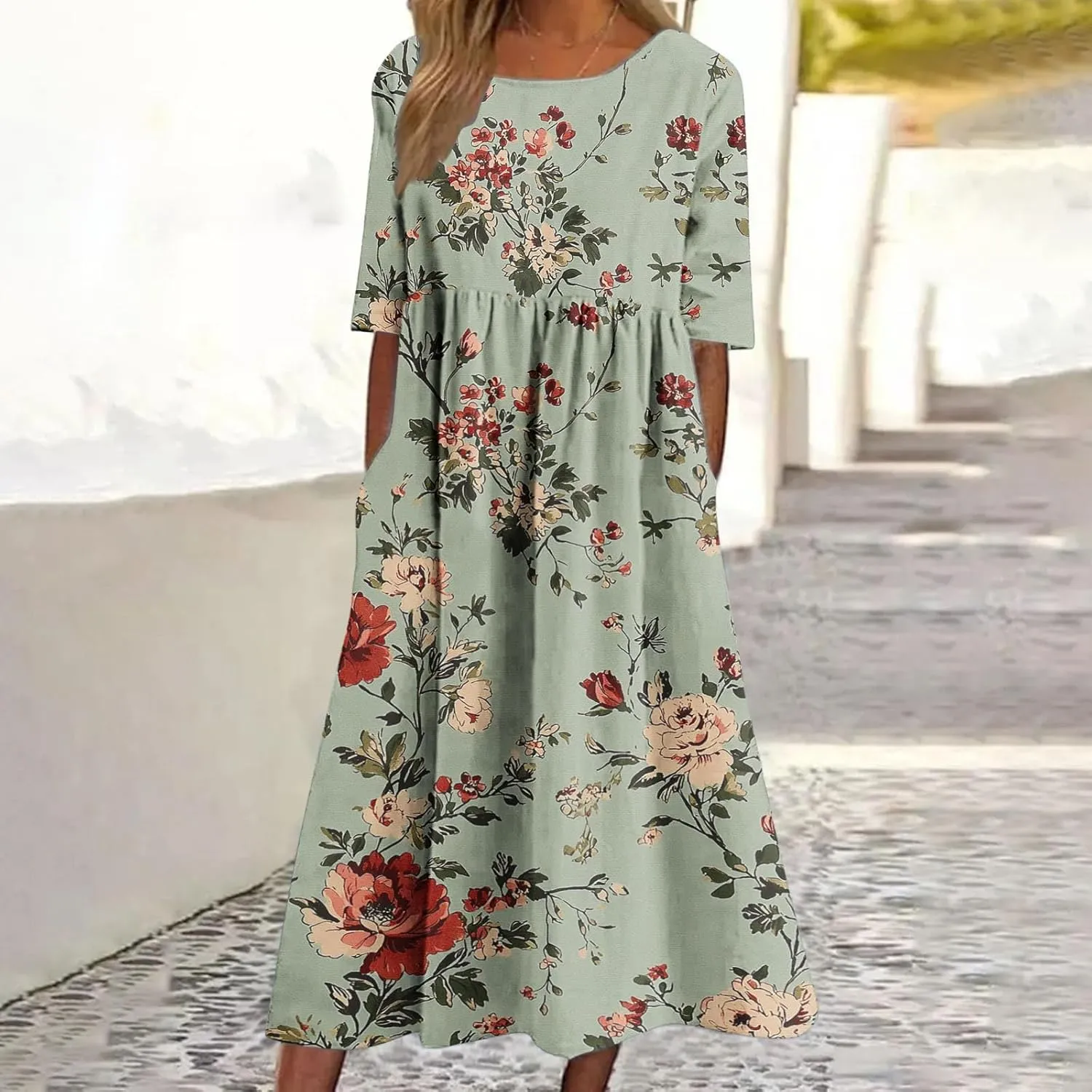 Women's Vintage Floral Print Dress Elegant Flowy Hem Maxi Skirts Comfy Loose Fit Dresses Going Out Daily Wear