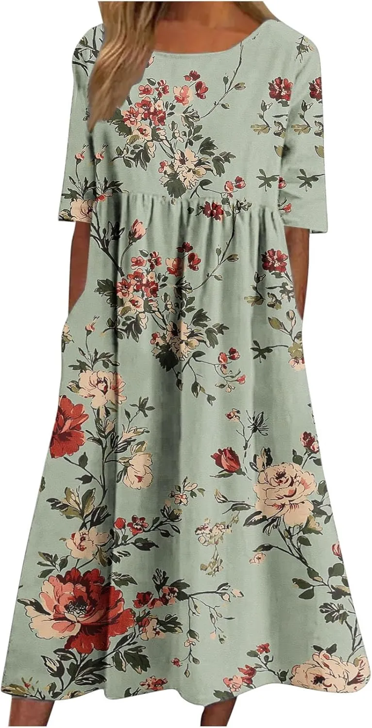 Women's Vintage Floral Print Dress Elegant Flowy Hem Maxi Skirts Comfy Loose Fit Dresses Going Out Daily Wear