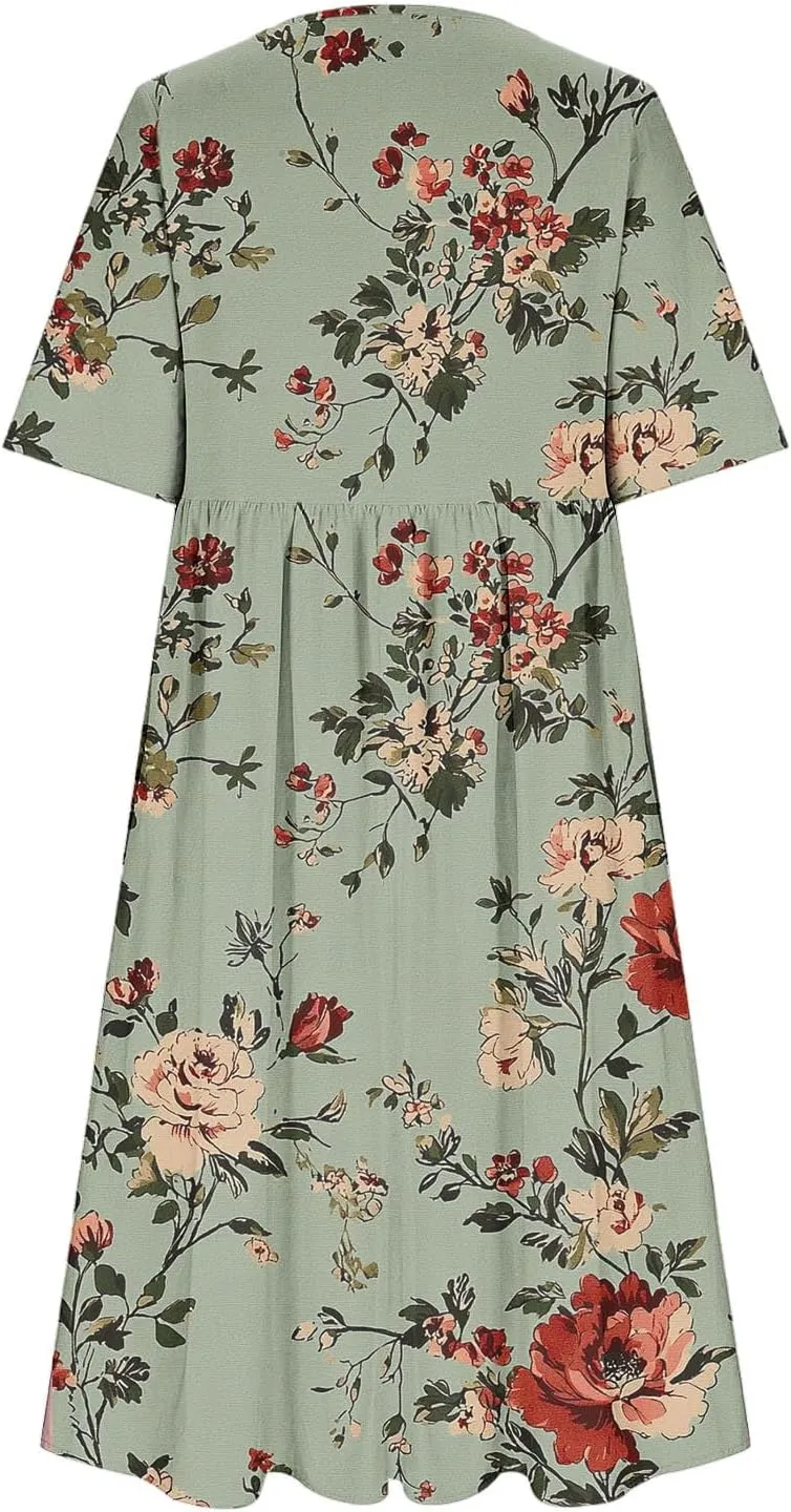 Women's Vintage Floral Print Dress Elegant Flowy Hem Maxi Skirts Comfy Loose Fit Dresses Going Out Daily Wear