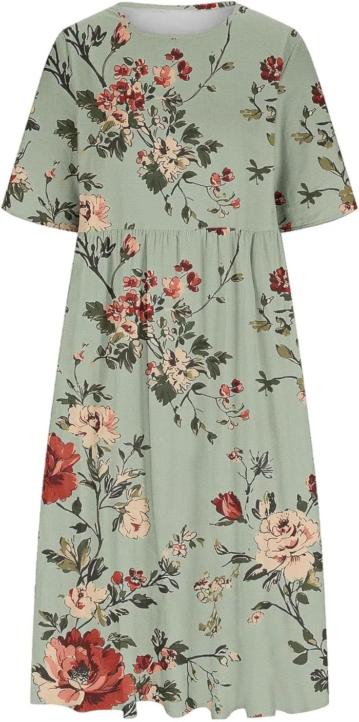 Women's Vintage Floral Print Dress Elegant Flowy Hem Maxi Skirts Comfy Loose Fit Dresses Going Out Daily Wear