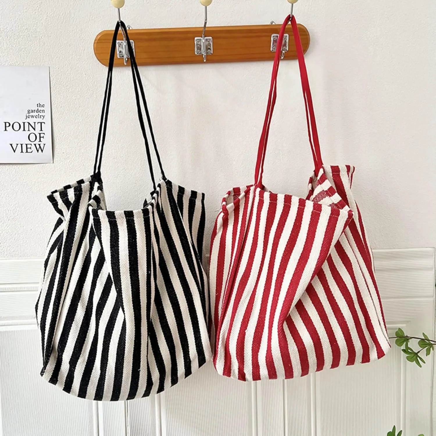 Women's Vintage Striped Shoulder Bag, Retro Large Capacity Totes, Female Trendy Art Shopping Bag