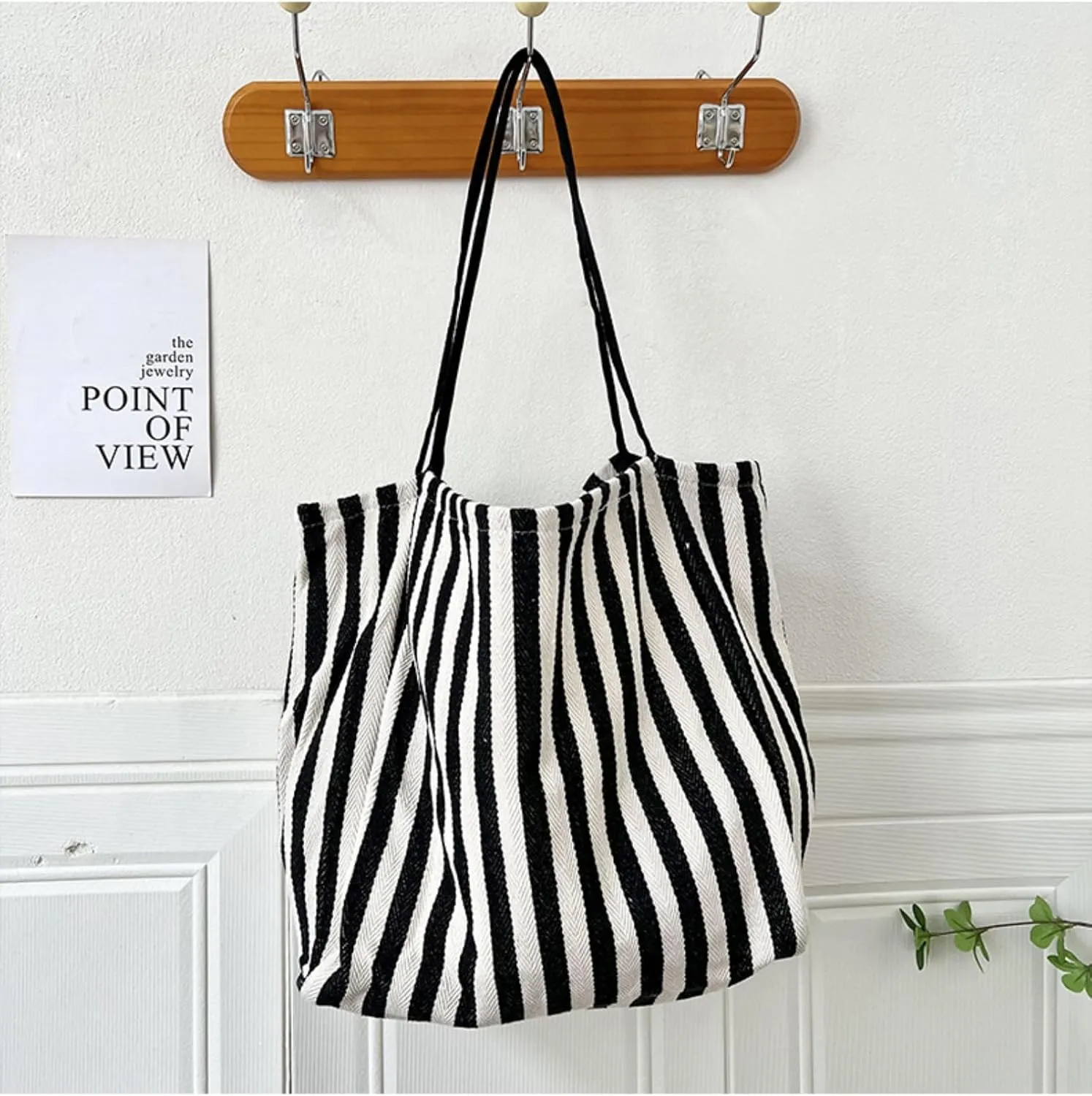 Women's Vintage Striped Shoulder Bag, Retro Large Capacity Totes, Female Trendy Art Shopping Bag
