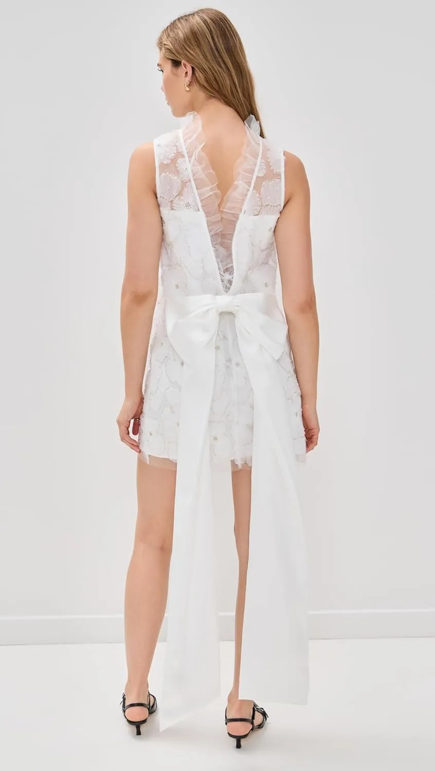 Women's White Tulle Satin Bow Mini Dress