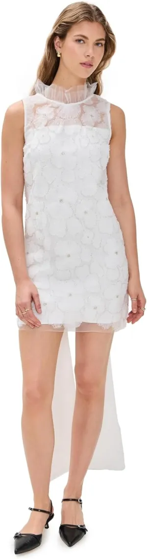 Women's White Tulle Satin Bow Mini Dress