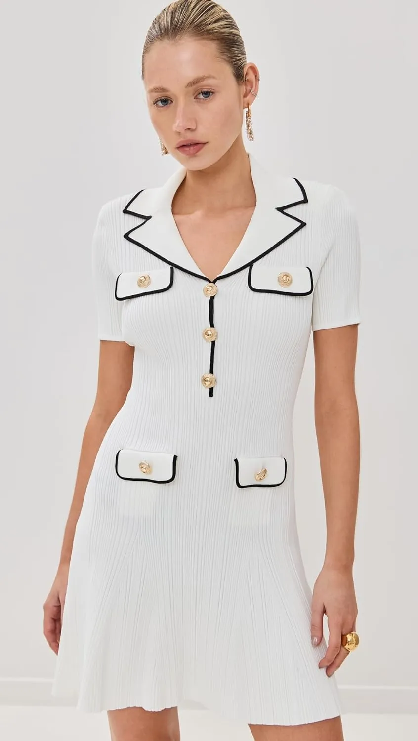 Women's White Viscose Rib Knit - Mini Dress