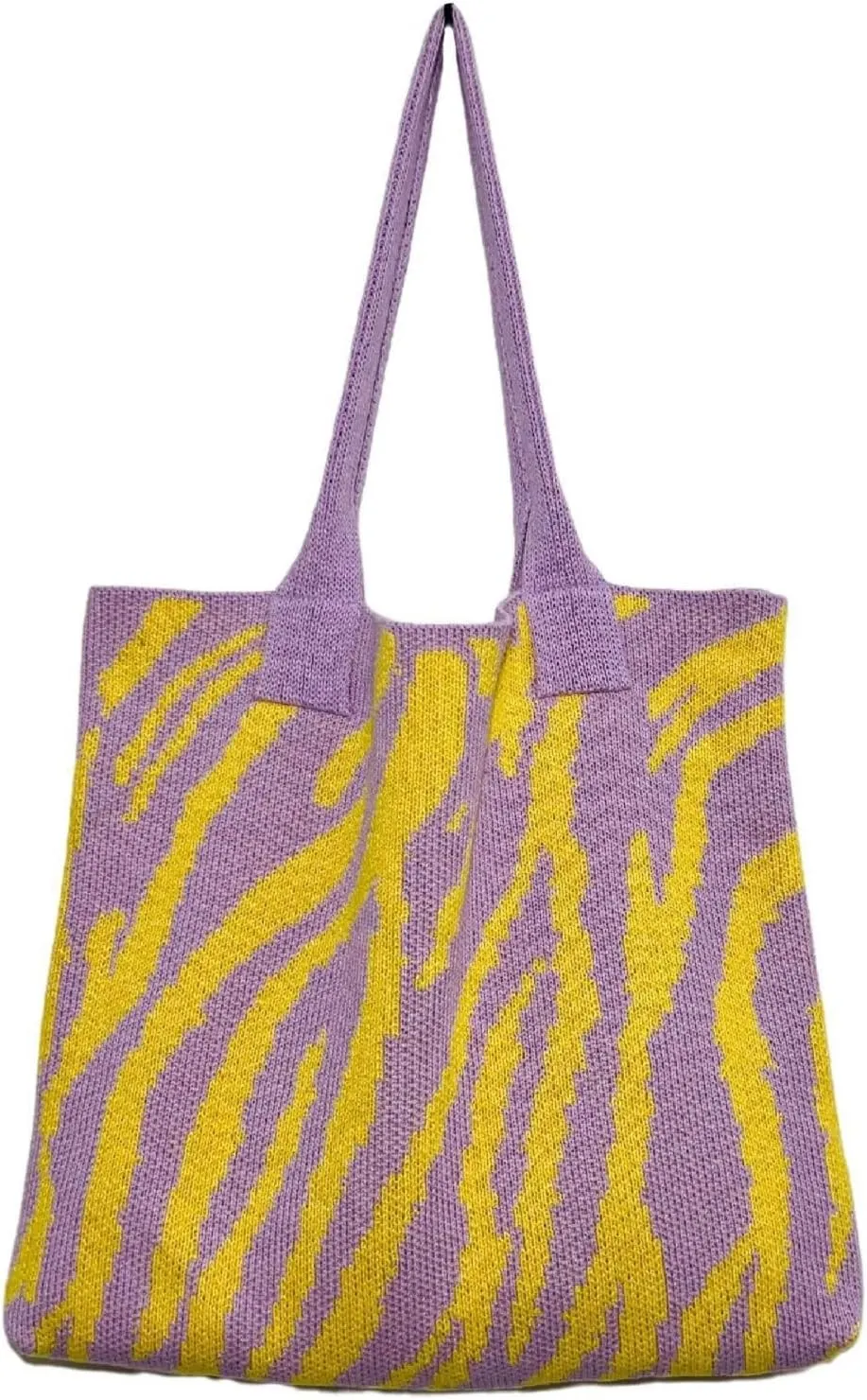 Women's Zebra-Stripe Knitted Tote Bag, Large Capacity Shoulder Bag, Trendy Zebra Print Woven Handbag