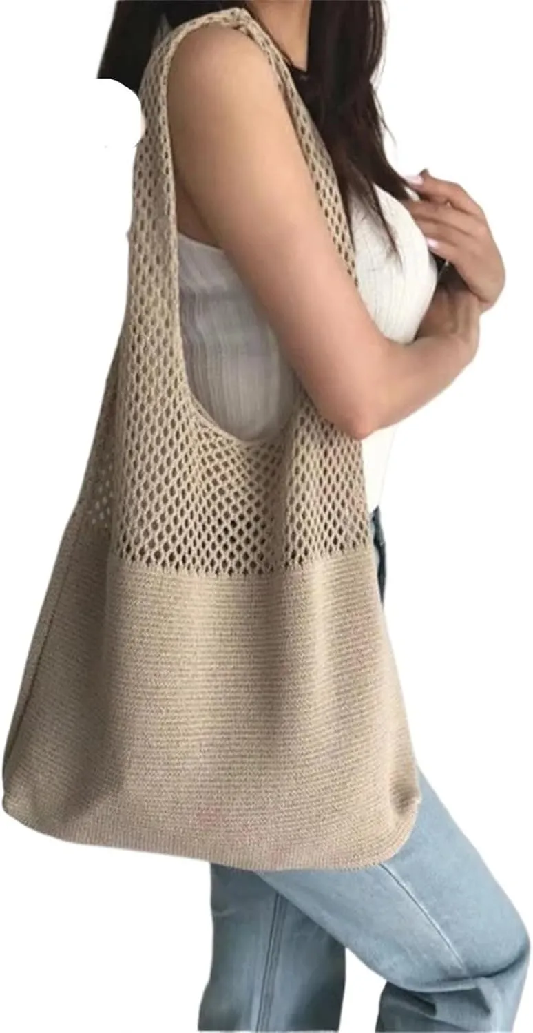Wool Hollow Woven Shoulder Bag Womens Large Capacity Handbags Tote Travel Beach Bag Ladies Handle