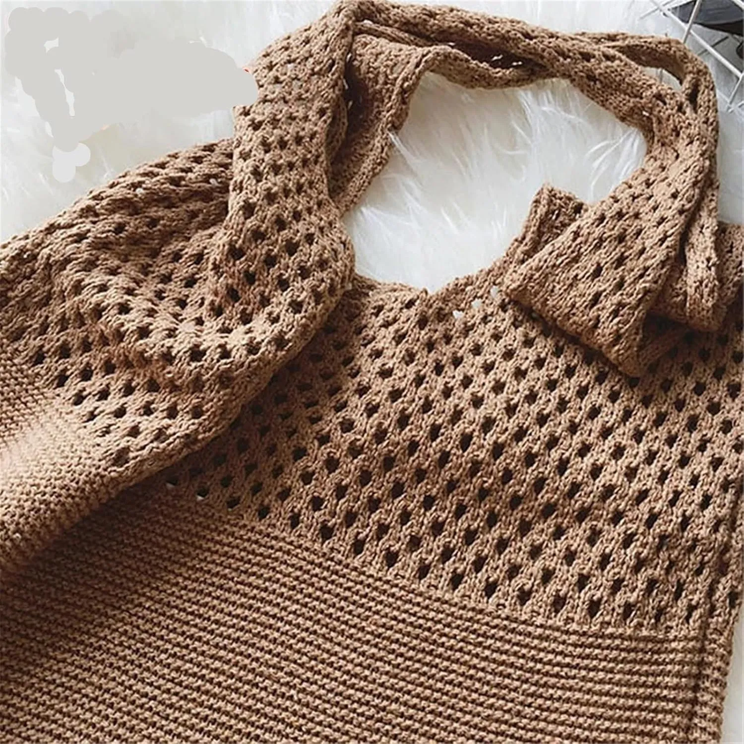 Wool Hollow Woven Shoulder Bag Womens Large Capacity Handbags Tote Travel Beach Bag Ladies Handle