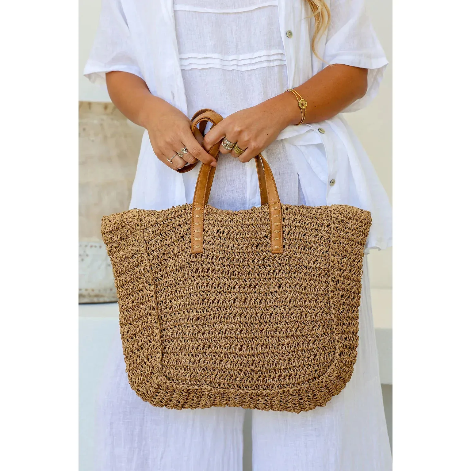 WOVEN PATTERN BAG | Tan