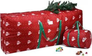 XL Waterproof Artificial Xmas Tree Bags - Fits 7.5ft & 9ft Disassembled Trees, Heavy Duty, Includes Ornament Storage Bag (Red)