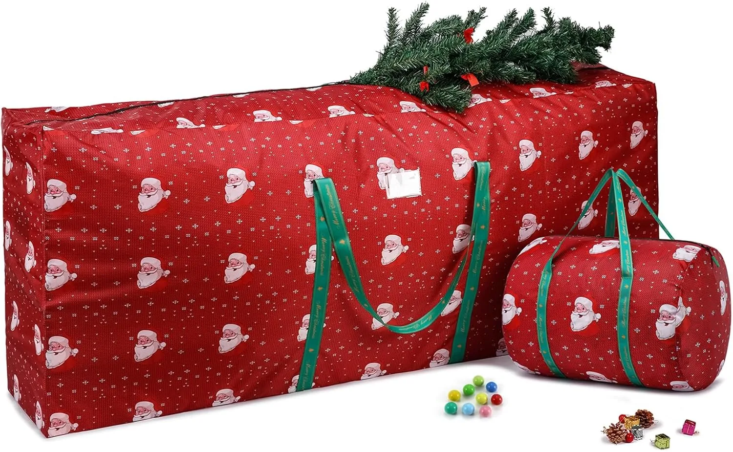 XL Waterproof Artificial Xmas Tree Bags - Fits 7.5ft & 9ft Disassembled Trees, Heavy Duty, Includes Ornament Storage Bag (Red)