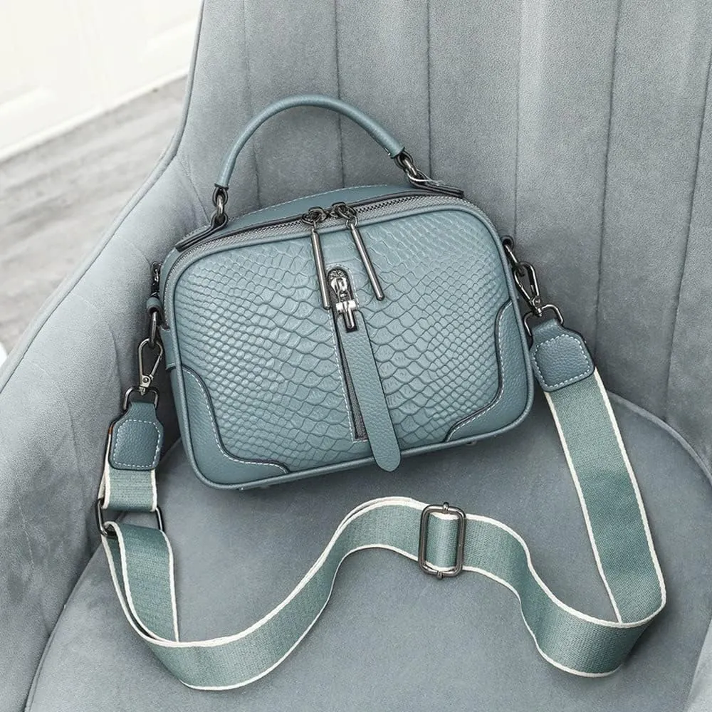 XXGJOALD-Women's Fashion Genuine Leather Handbags Crocodile Pattern Cross-Body Shoulder Bag Casual Messenger Bag (Black)