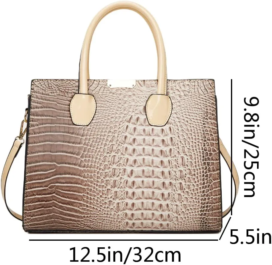 YAQUNICER Tote Top-handle Handbags Patent PU Leather Women Purse Satchel Crocodile Pattern Shoulder Crossbody Bag