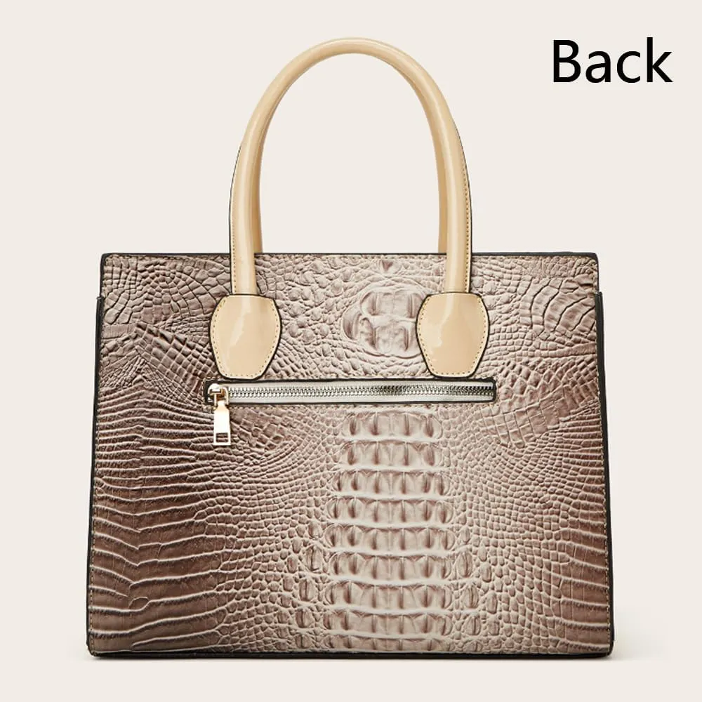YAQUNICER Tote Top-handle Handbags Patent PU Leather Women Purse Satchel Crocodile Pattern Shoulder Crossbody Bag