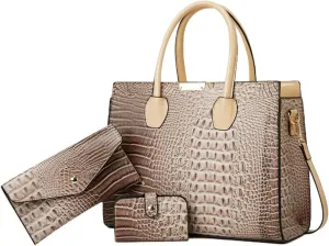 YAQUNICER Tote Top-handle Handbags Patent PU Leather Women Purse Satchel Crocodile Pattern Shoulder Crossbody Bag