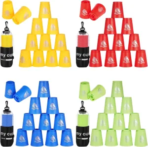 yeesport 48 PCS Sport Stacking Cups with Horse Pattern, Speed Training Game for Challenge Competition, Plastic Stacking Cups, Classic Family Game for Youth and Adults, Red Blue Green Yellow