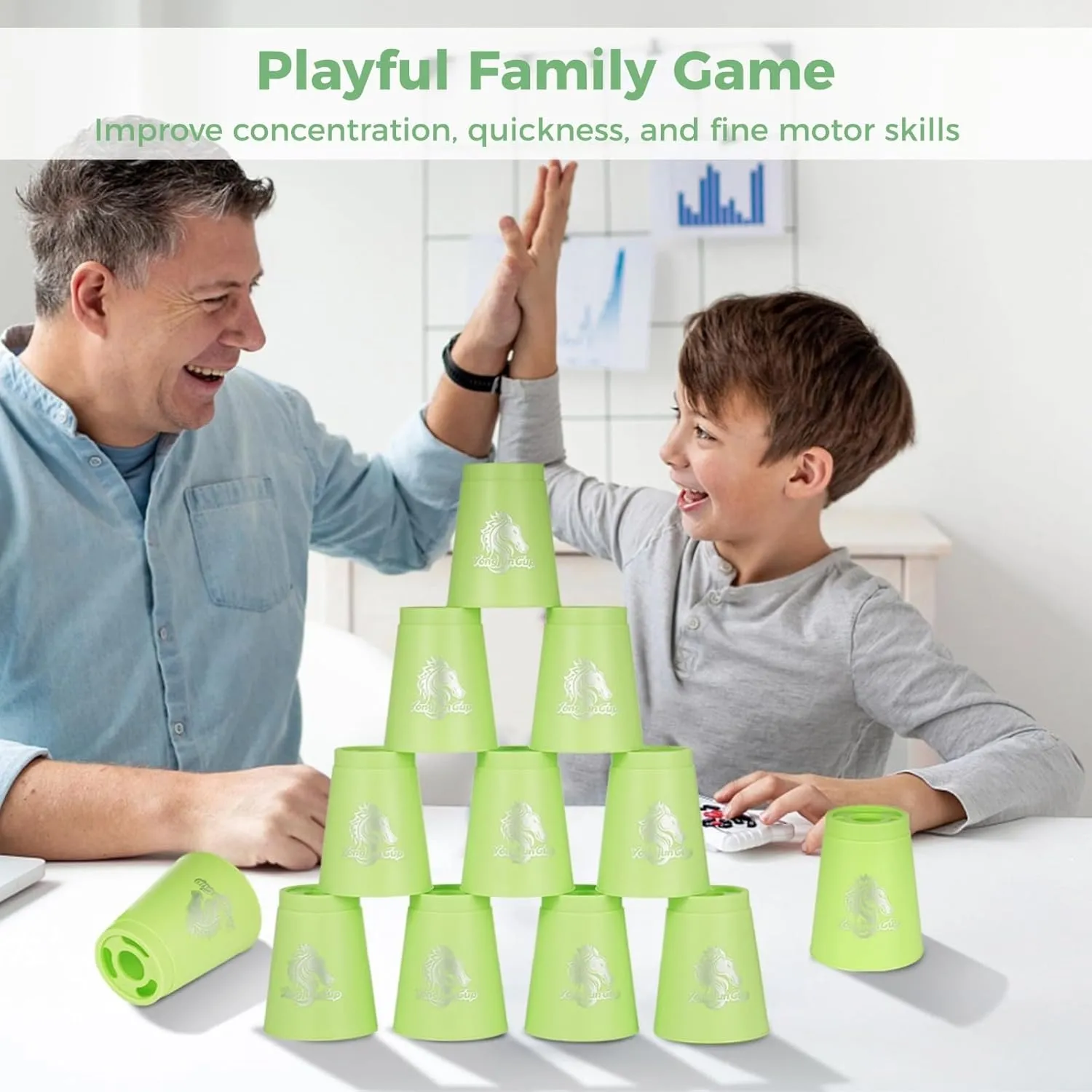 yeesport 48 PCS Sport Stacking Cups with Horse Pattern, Speed Training Game for Challenge Competition, Plastic Stacking Cups, Classic Family Game for Youth and Adults, Red Blue Green Yellow