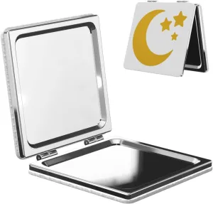 Yellow Moon and Stars Women Mini Cosmetic Mirror Folding Portable Pocket Makeup Mirror