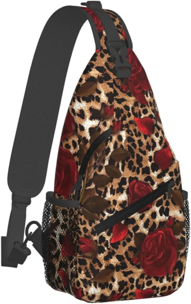 yellow sunflowers yellow with leopard print Sling Bag Crossbody Bag Casual Chest Bags Travel Shoulder Backpack