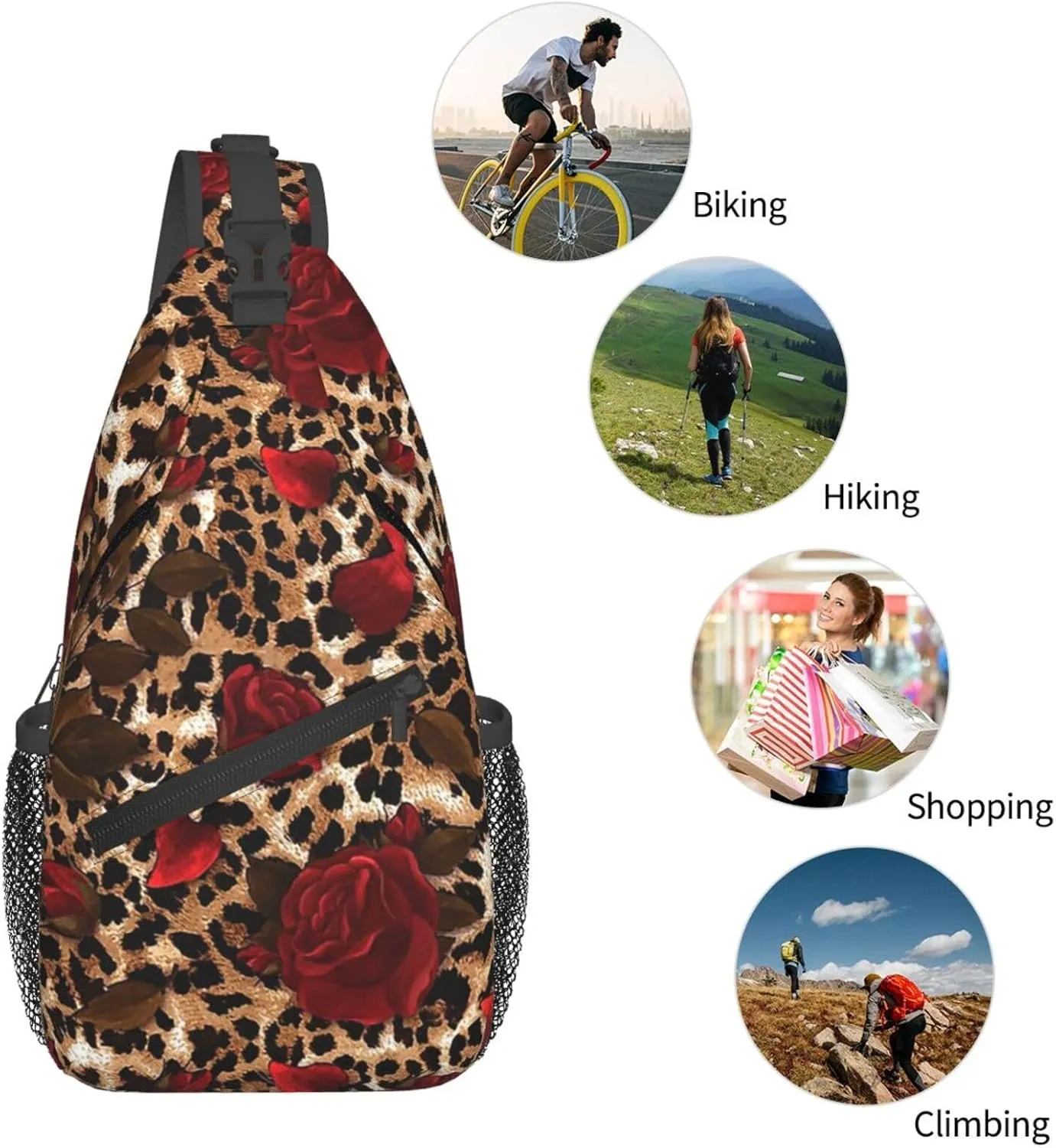 yellow sunflowers yellow with leopard print Sling Bag Crossbody Bag Casual Chest Bags Travel Shoulder Backpack