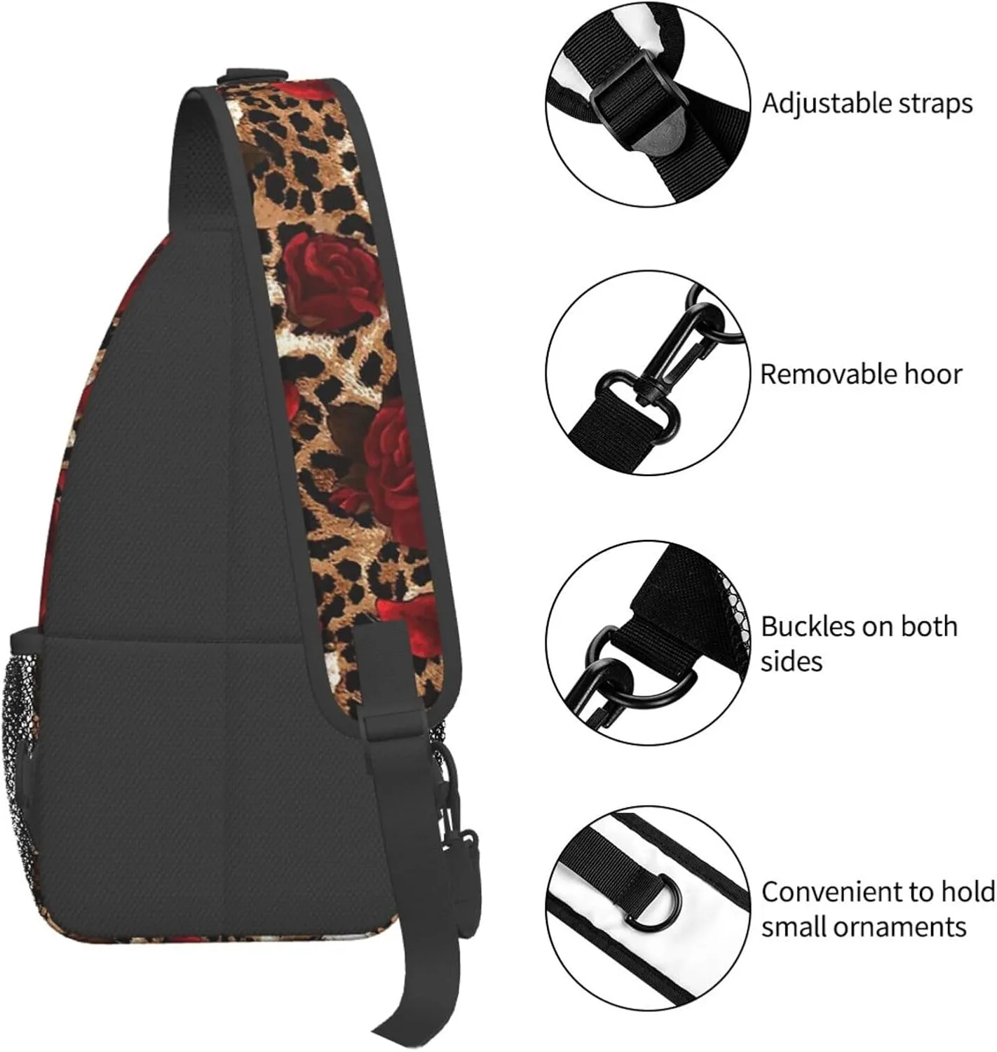 yellow sunflowers yellow with leopard print Sling Bag Crossbody Bag Casual Chest Bags Travel Shoulder Backpack