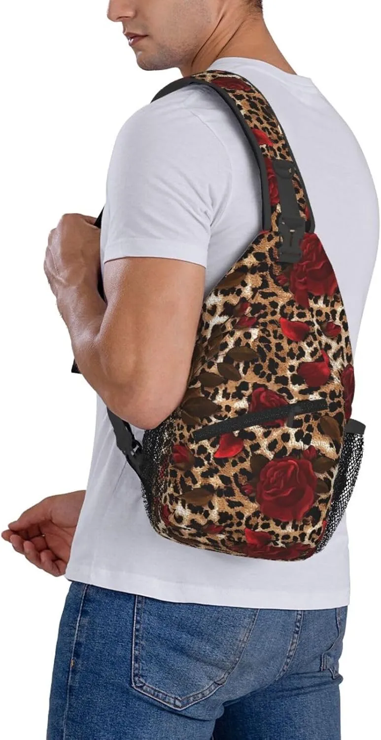 yellow sunflowers yellow with leopard print Sling Bag Crossbody Bag Casual Chest Bags Travel Shoulder Backpack