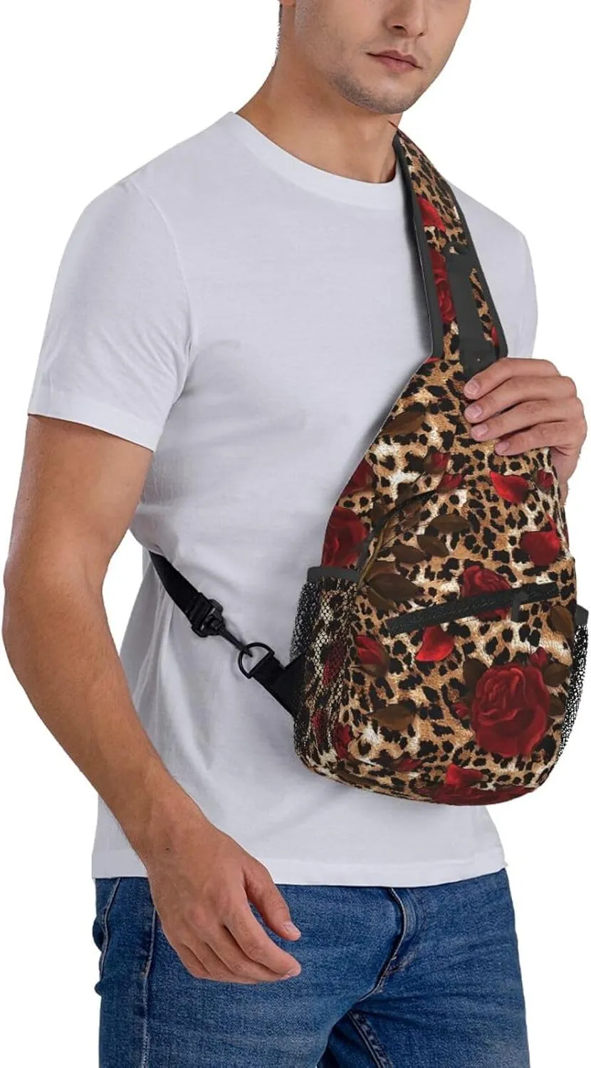 yellow sunflowers yellow with leopard print Sling Bag Crossbody Bag Casual Chest Bags Travel Shoulder Backpack
