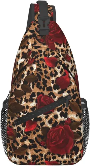 yellow sunflowers yellow with leopard print Sling Bag Crossbody Bag Casual Chest Bags Travel Shoulder Backpack