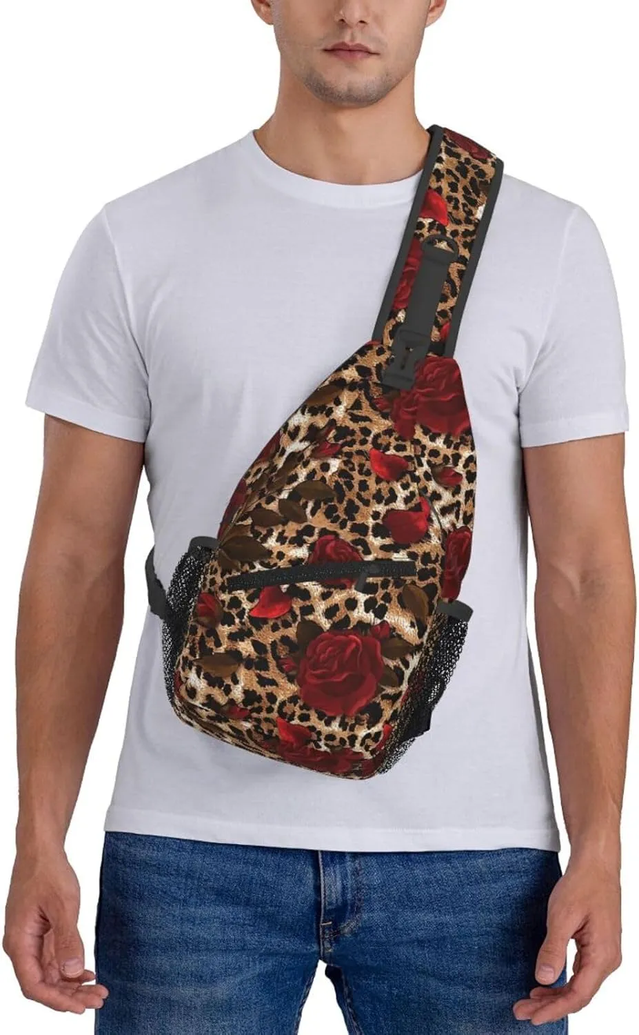 yellow sunflowers yellow with leopard print Sling Bag Crossbody Bag Casual Chest Bags Travel Shoulder Backpack