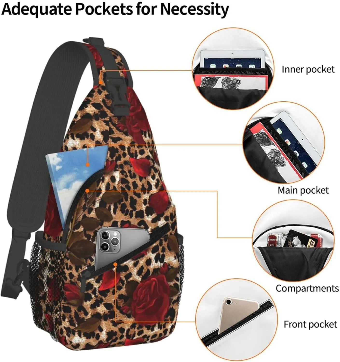 yellow sunflowers yellow with leopard print Sling Bag Crossbody Bag Casual Chest Bags Travel Shoulder Backpack