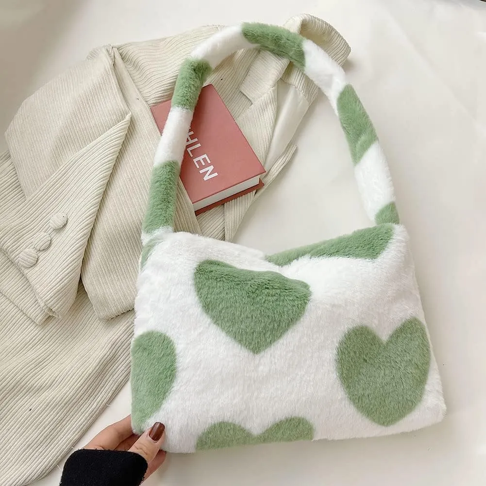 YFGBCX Plush Underarm Bag, Ladies Fluffy Shoulder Bag, Women Y2K Furry Purse Fluffy Tote for Autumn and Winter