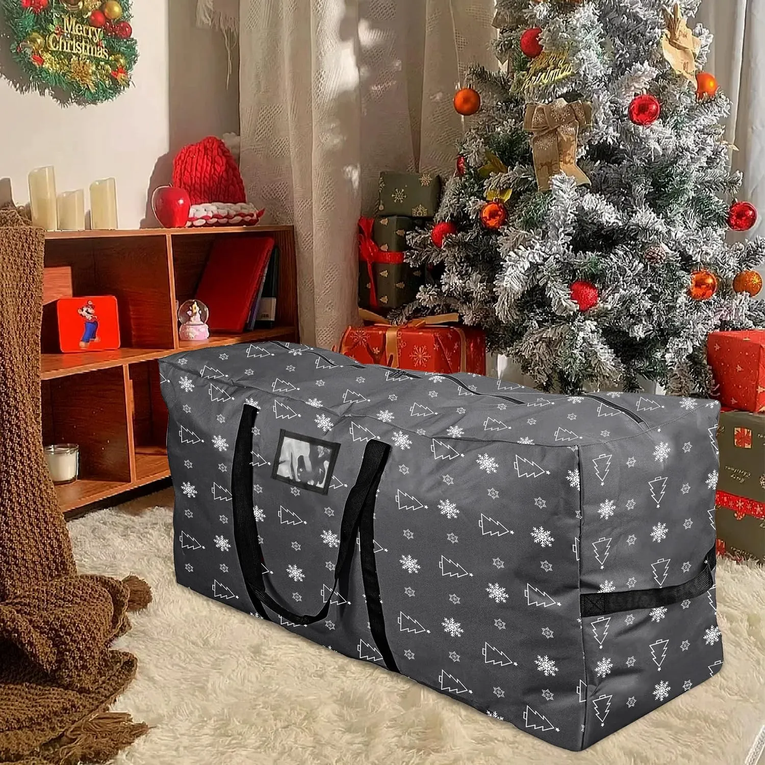 YiYa Christmas Tree Storage Bag 9 Ft Large Artificial Christmas Tree Bag With Handles 600D Oxford Fabric Waterproof Christmas Tree Storage Container Holiday Decoration Storage Bags (Black)