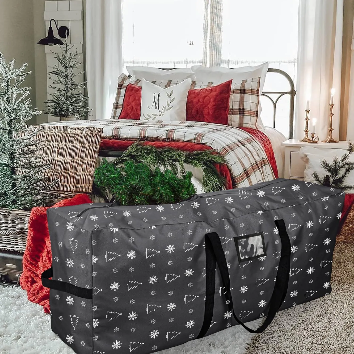 YiYa Christmas Tree Storage Bag 9 Ft Large Artificial Christmas Tree Bag With Handles 600D Oxford Fabric Waterproof Christmas Tree Storage Container Holiday Decoration Storage Bags (Black)