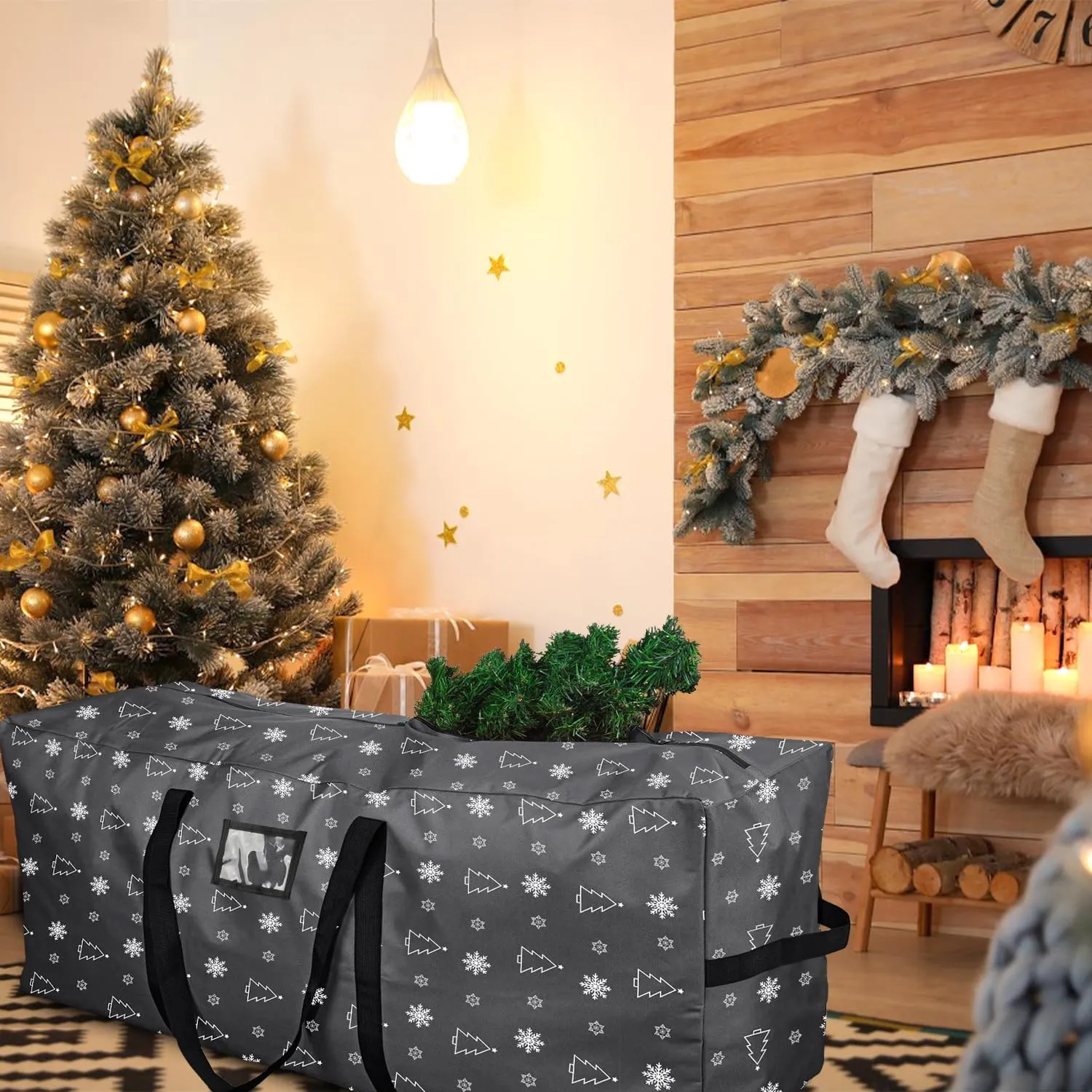 YiYa Christmas Tree Storage Bag 9 Ft Large Artificial Christmas Tree Bag With Handles 600D Oxford Fabric Waterproof Christmas Tree Storage Container Holiday Decoration Storage Bags (Black)