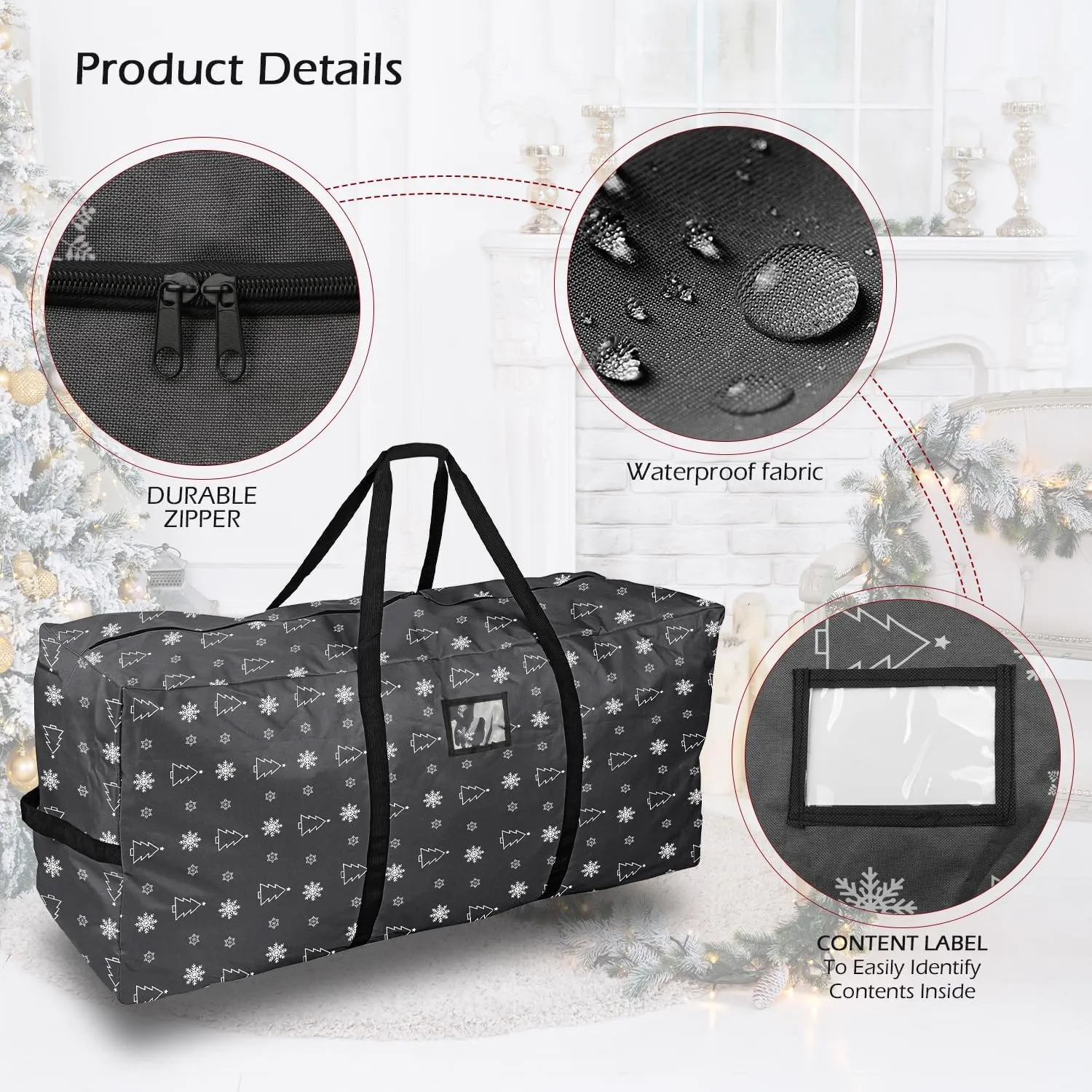 YiYa Christmas Tree Storage Bag 9 Ft Large Artificial Christmas Tree Bag With Handles 600D Oxford Fabric Waterproof Christmas Tree Storage Container Holiday Decoration Storage Bags (Black)