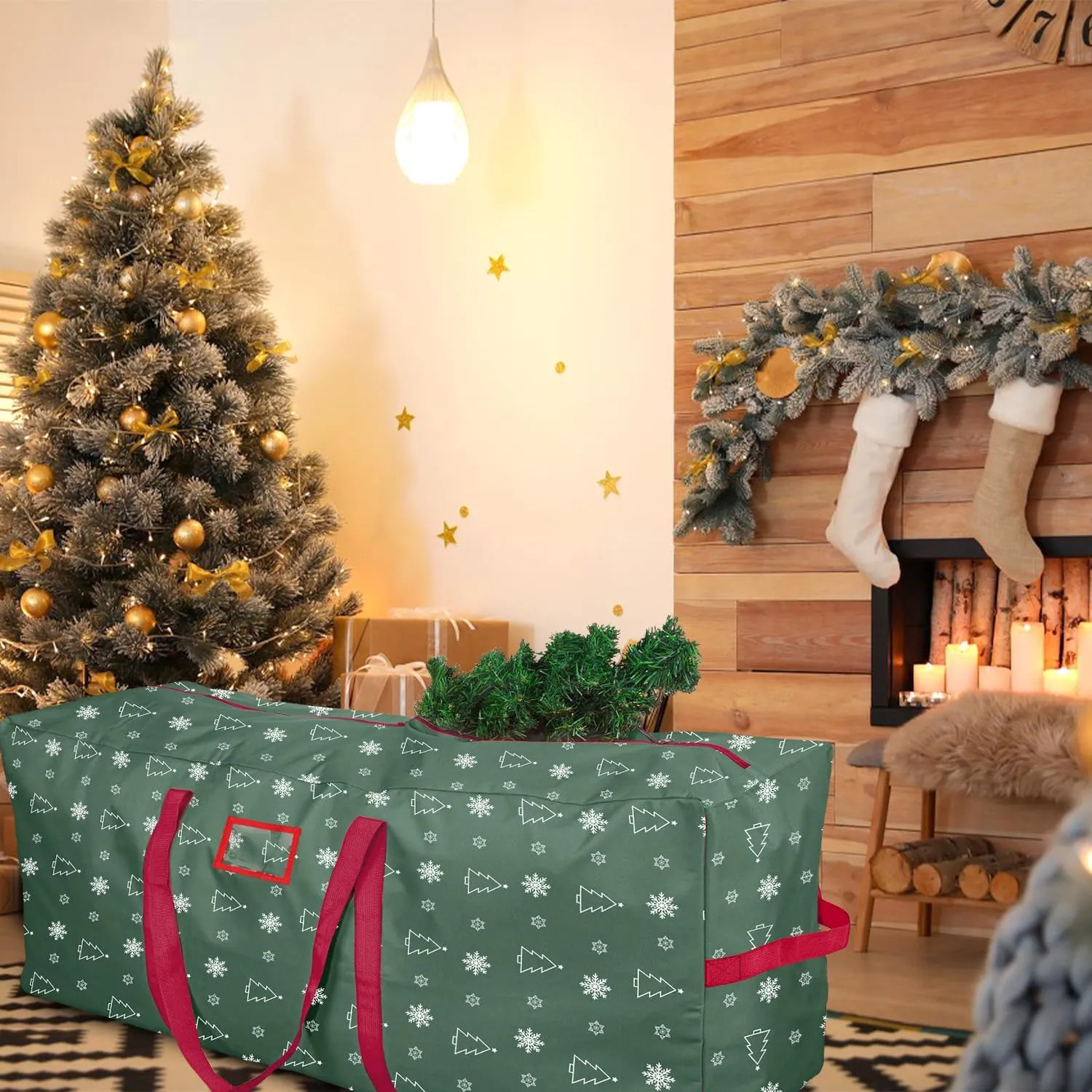 YIYA Christmas Tree Storage Bag 9 Ft Large Artificial Christmas Tree Bag With Handles 600D Oxford Fabric Waterproof Christmas Tree Storage Container Holiday Decoration Storage Bags (Grey-XL)