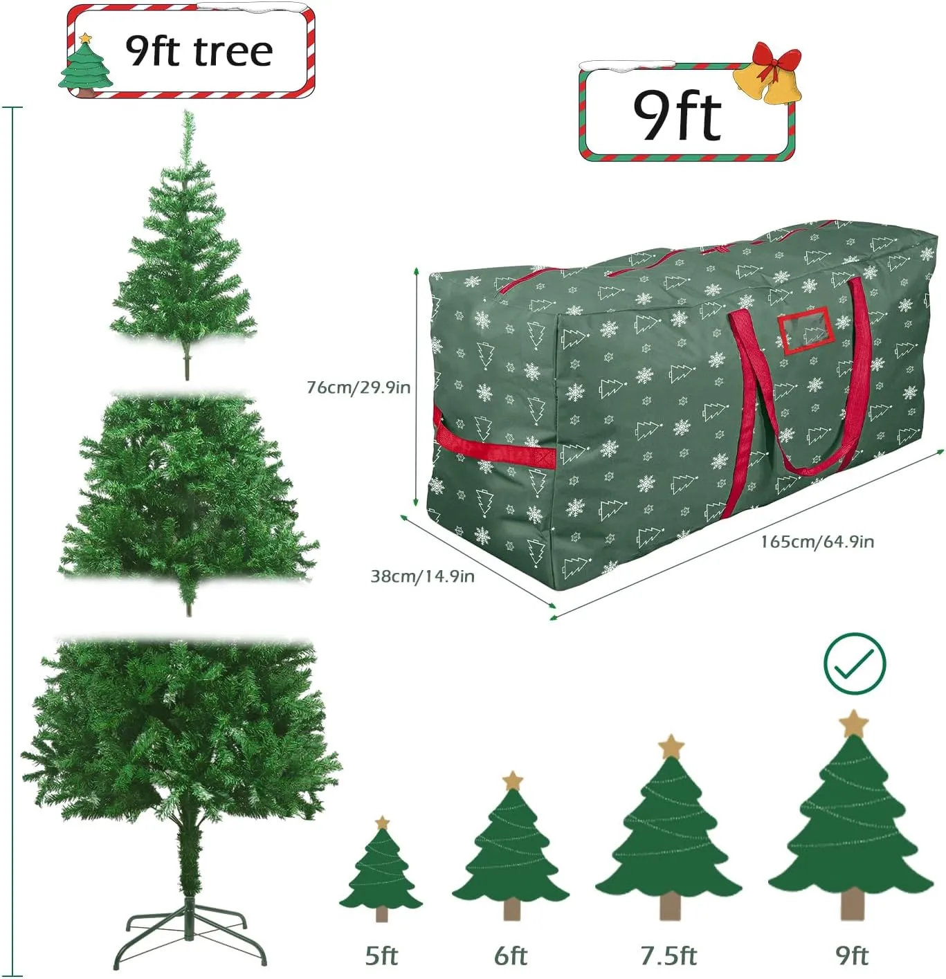YIYA Christmas Tree Storage Bag 9 Ft Large Artificial Christmas Tree Bag With Handles 600D Oxford Fabric Waterproof Christmas Tree Storage Container Holiday Decoration Storage Bags (Grey-XL)