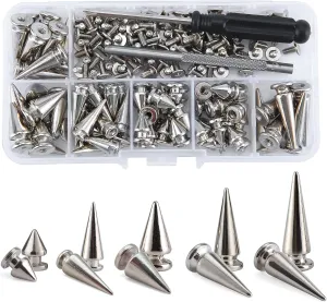 YORANYO 70 Sets Mixed Shape Spikes and Studs Assorted Sizes for Clothing - Silver Color Screw Back Bullet Tree Rivet for Leather Craft, Shoes, Belts, Bags, Dog Collars